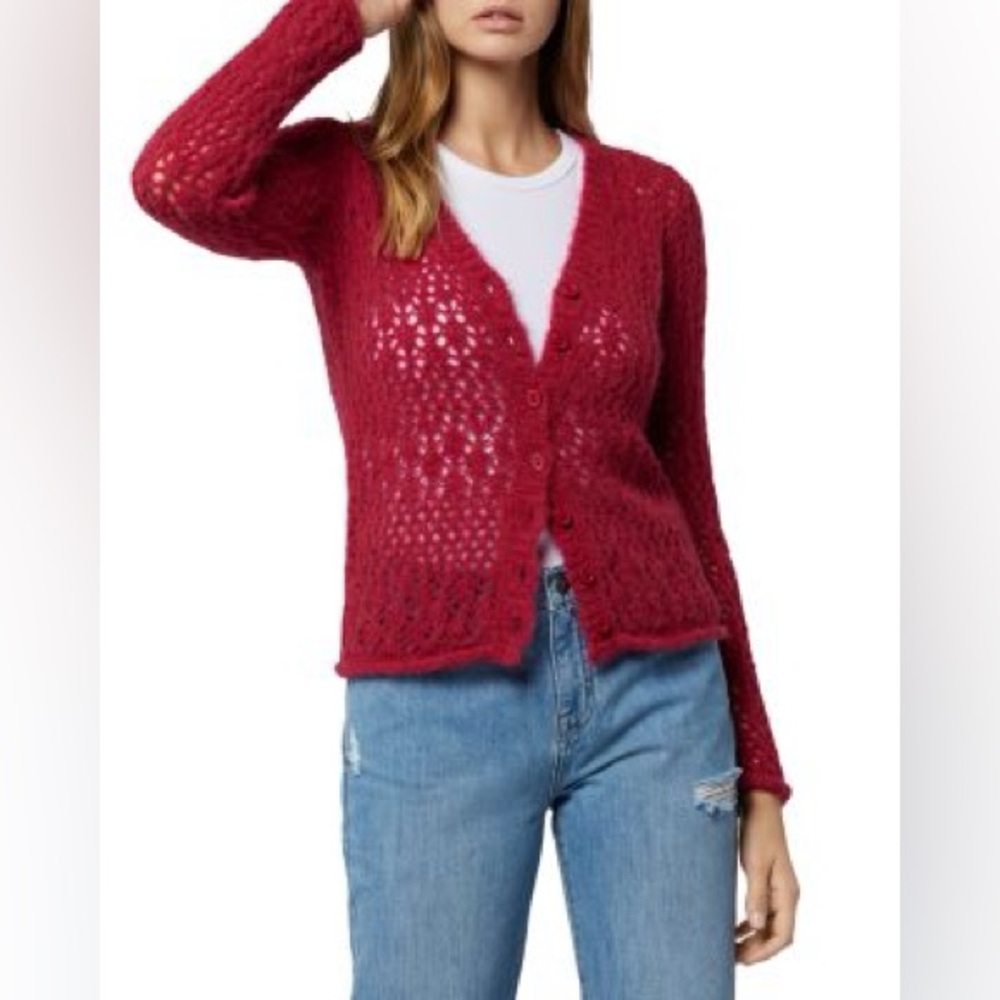 Joie NWT Vara Cardigan in Persian Red Wool Alpaca blend Lacy Knit Size Small